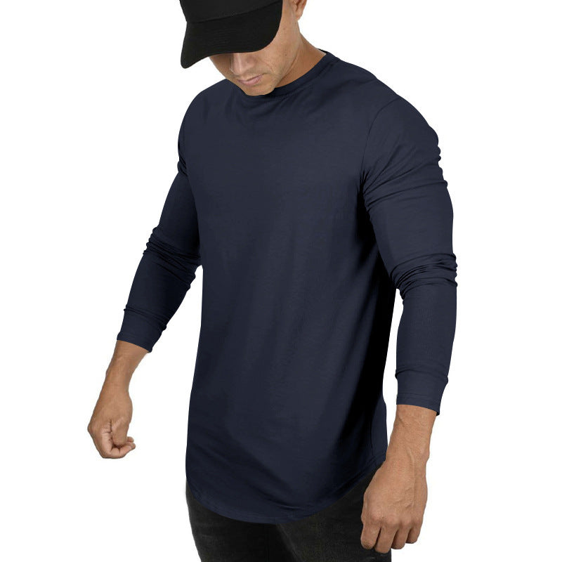Men's Long-sleeved Casual Round Neck Solid Color Top Bottoming T-shirt