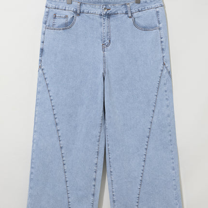 Beau Blue Solid Paneling Loose Fit Plus Size Jeans