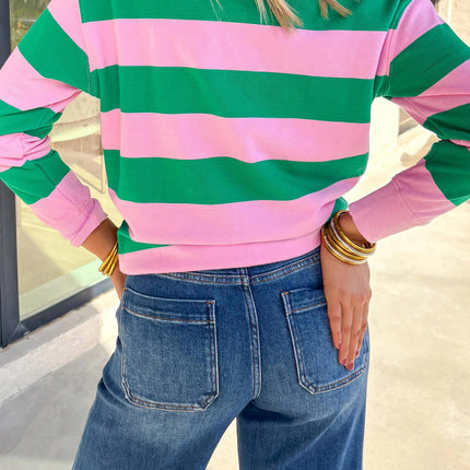 Green Stripe Festive Holly Jolly Printed Casual Plus Size Sweatshirt