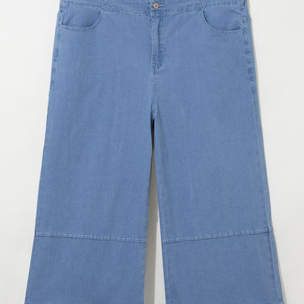 Light Blue Ruffle Hem Wide Leg Full Length Plus Size Jeans