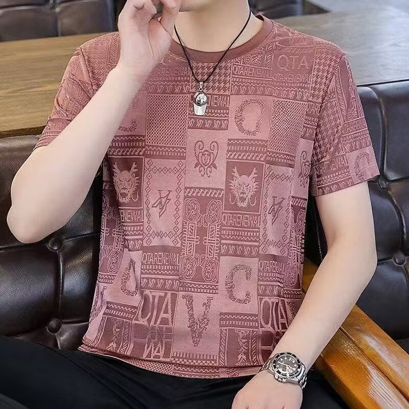 New Ice Silk Men's Short Sleeve All-match Fashion Round Neck