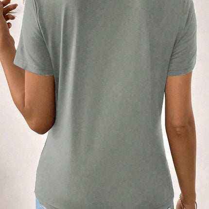 Medium Grey Solid Color Toothpick Stripe Round Neck T Shirt