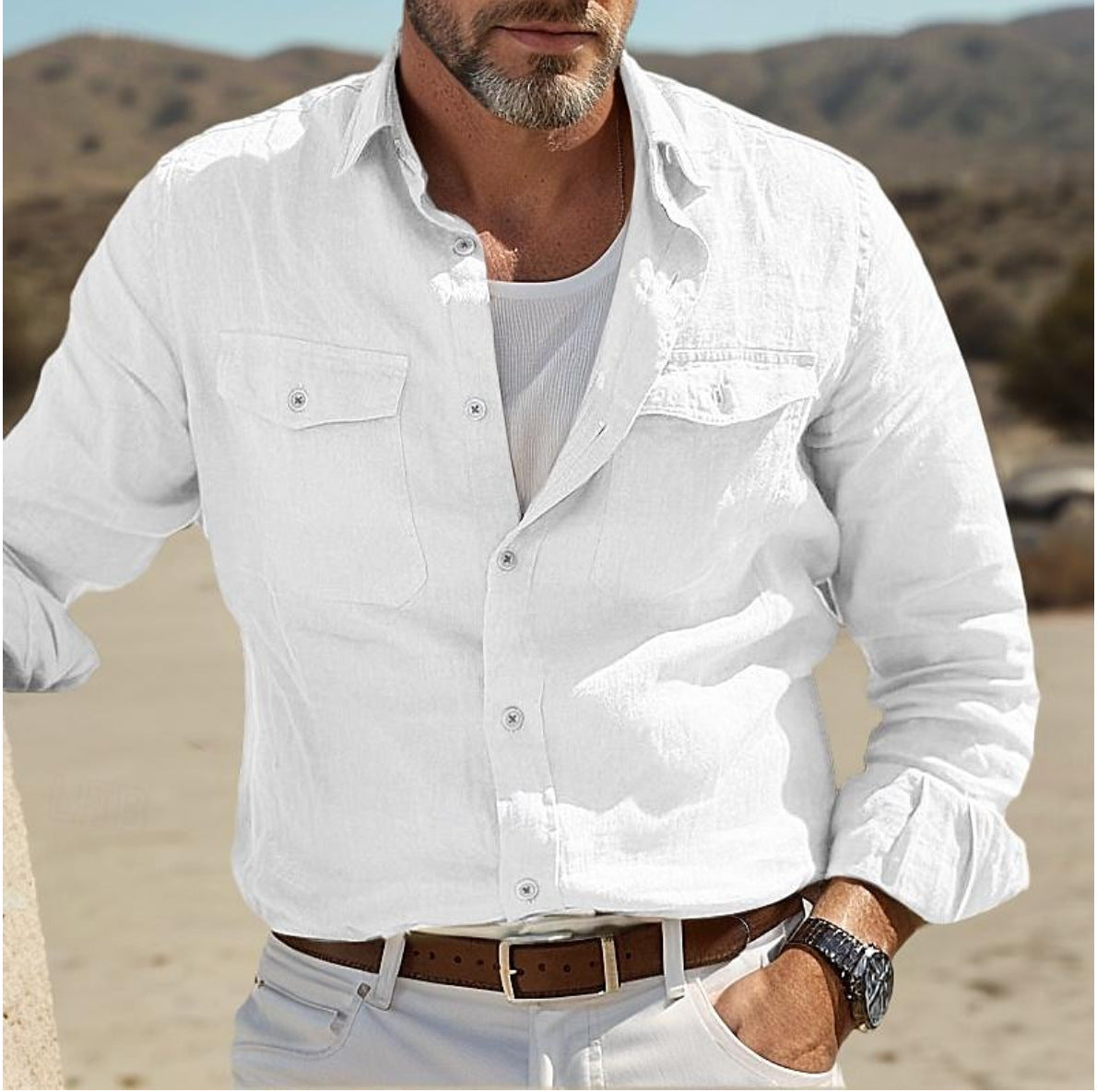 Men's Long-sleeved Cotton And Linen Summer Shirt