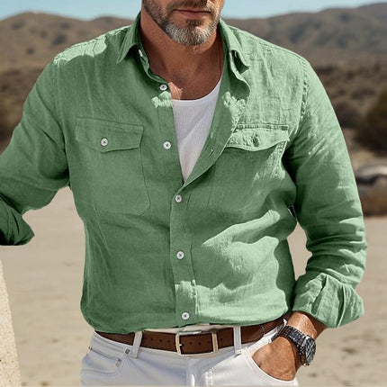 Men's Long-sleeved Cotton And Linen Summer Shirt