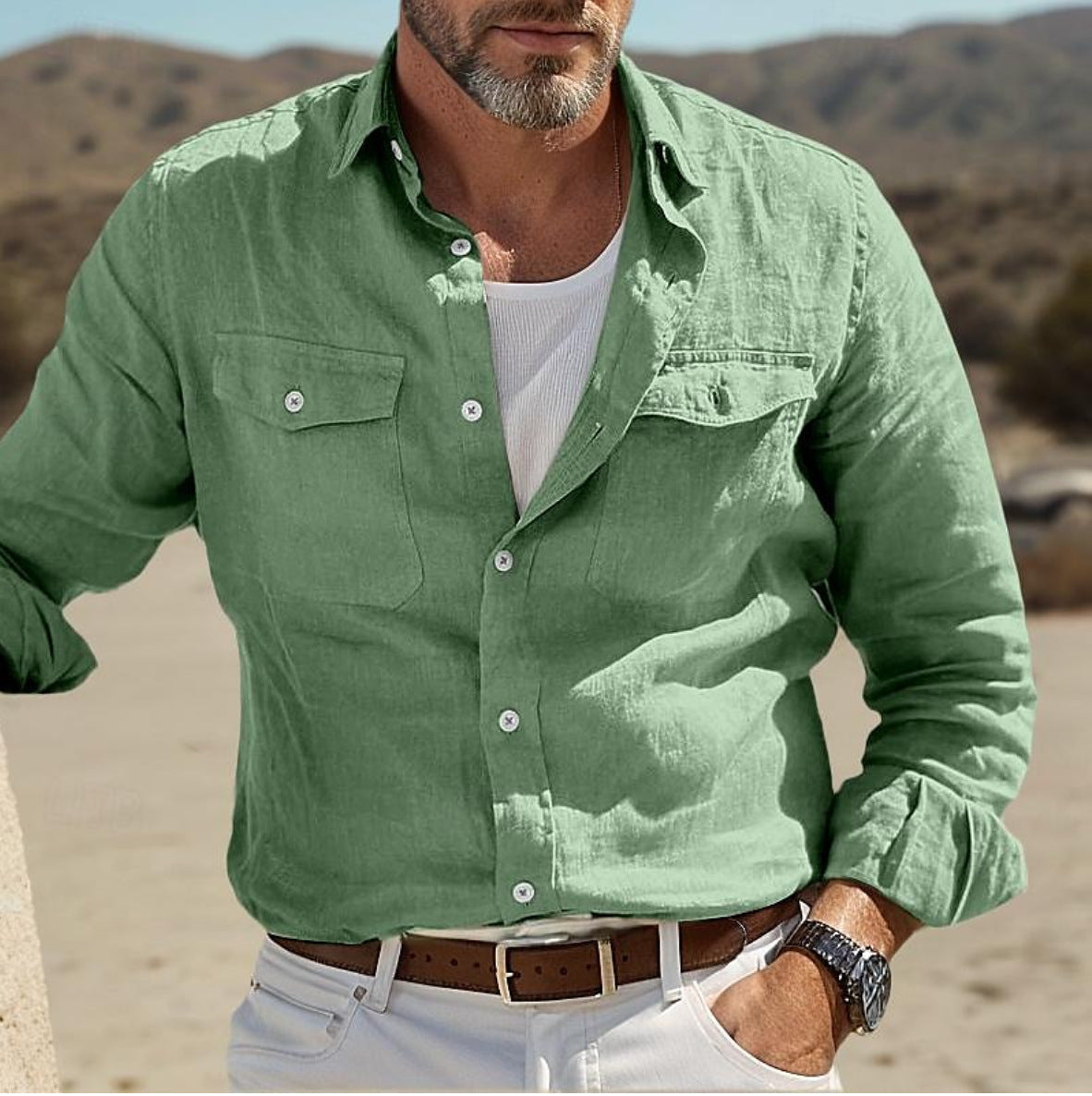 Men's Long-sleeved Cotton And Linen Summer Shirt
