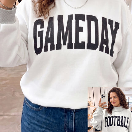 Light Grey GAME DAY/ FOOTBALL Letter Print Reversible Plus Size Sweatshirt