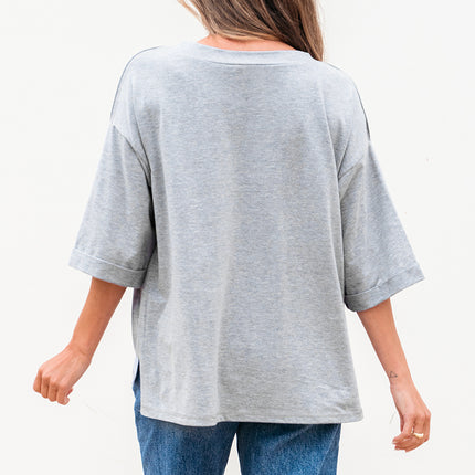 High Raglan Half Sleeve V Neck Oversized T Shirt