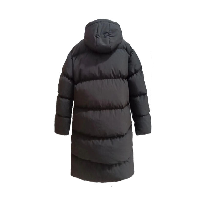 Casual And Comfortable Black Hooded Straight Long Cotton Jacket