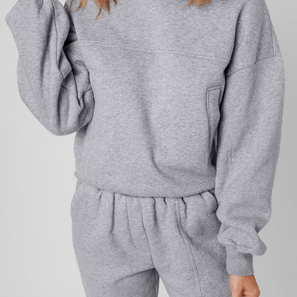 Gray Solid Exposed Seams Hoodie and Joggers Activewear Set