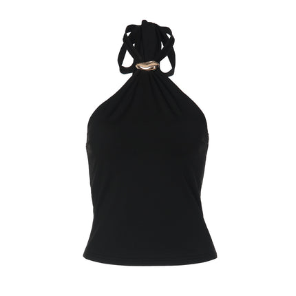 French-style Adjustable Buckle Strap Fashionable And Sexy Open-back Solid-color Tube Top Vest