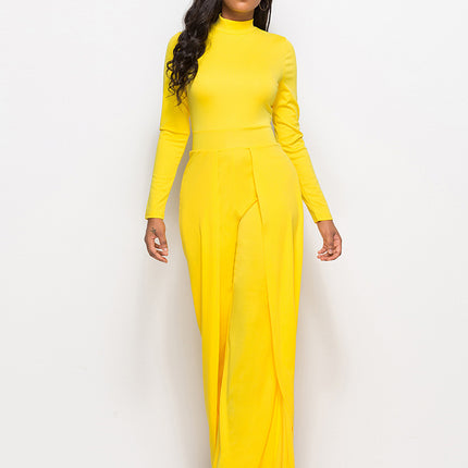 Round Neck Long Sleeve Wide Leg Jumpsuit