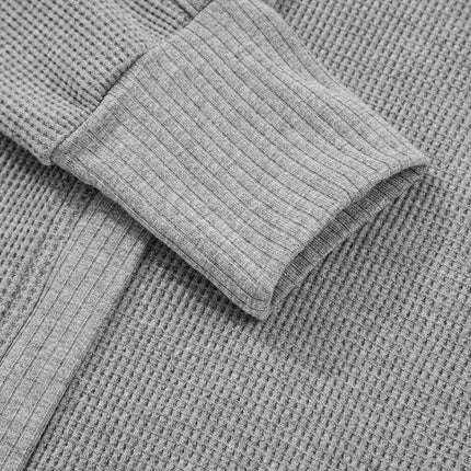 Gray Waffle Splicing Zip Up Front Button Hooded Jacket