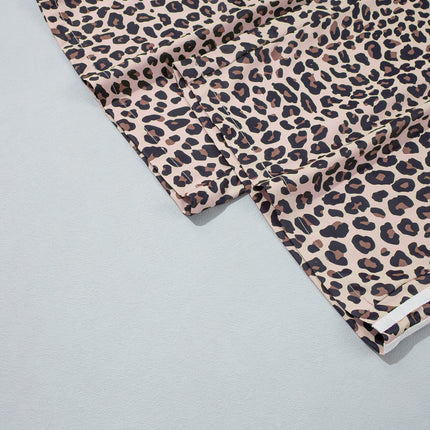 Beige Plus Size Leopard Print Side Stripes Detail Casual Pants