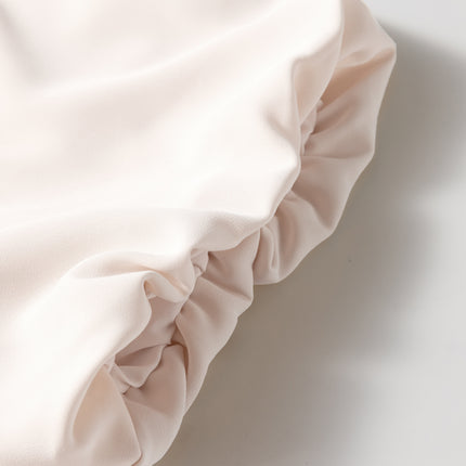 White Bow Tie Short Puff Sleeve Ruffle Hem Blouse