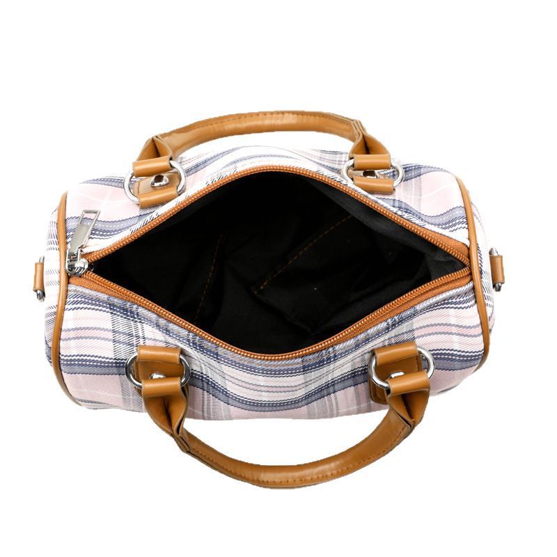 Plaid Academy Style Round Barrel Shoulder Bag