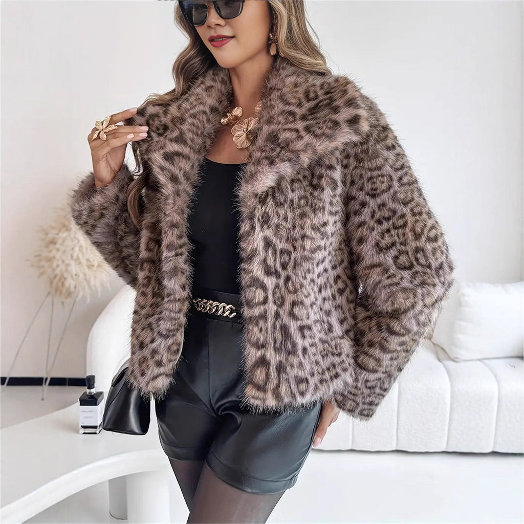 Gradient Dyed Pointed Lapel Long Sleeve Artificial Fur Coat