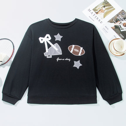 Racing Red Rugby Game Day Patchwork Graphic Plus Size Sweatshirt