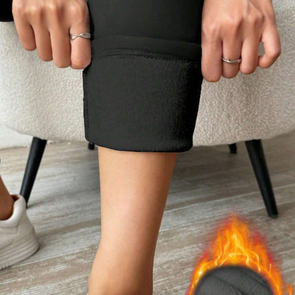 Black Thermal Lined Drawstring High Waist Leggings