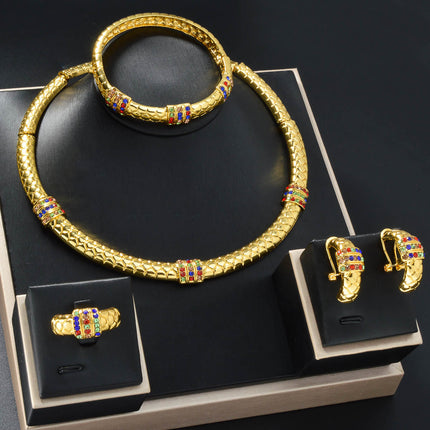 Diamond-studded Ring Bracelet Necklace And Earring Set