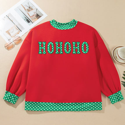 Fiery Red Casual Polka Dot Patchwork Letter Graphic Plus Size Sweatshirt