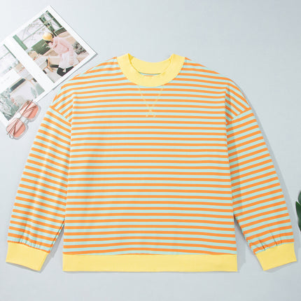 Orange Stripe High Neck Striped Colorblock Tunic Plus Size Sweatshirt