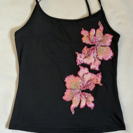 Chic Slim-Fit Solid-Color Beaded Embroidery Camisole