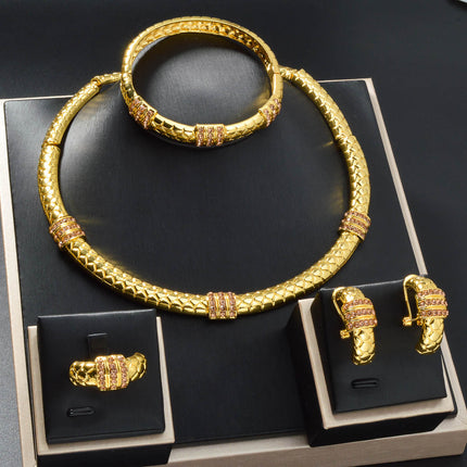 Diamond-studded Ring Bracelet Necklace And Earring Set
