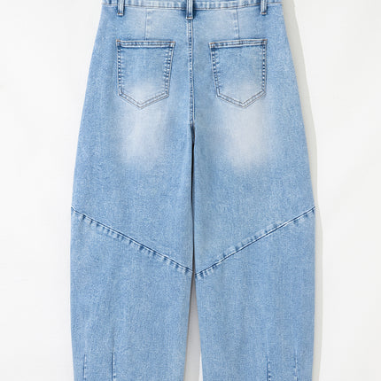 Beau Blue Flower Patched Light Wash Cropped High Waist Jeans