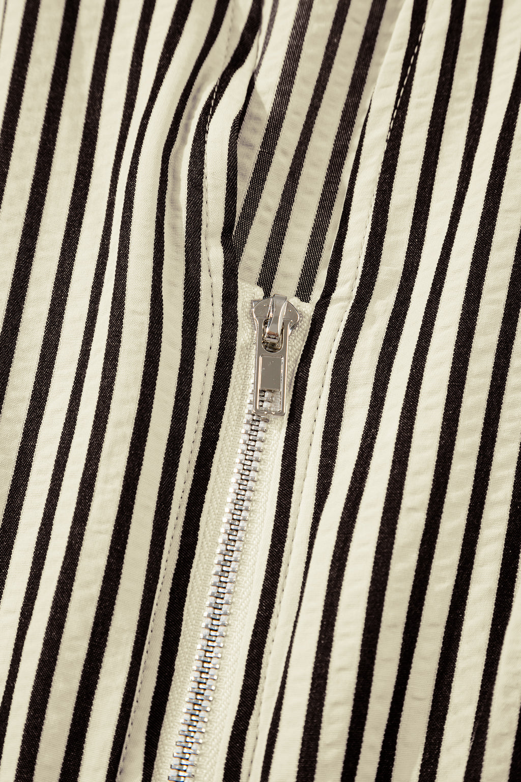 Black Stripe V Neck Zip Front Cinched High Waist Midi Dress