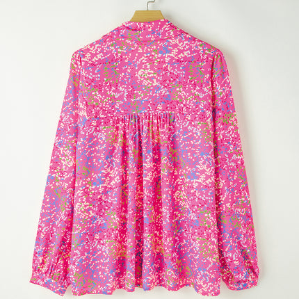 Bonbon Abstract Print Collared V Neck Babydoll Blouse