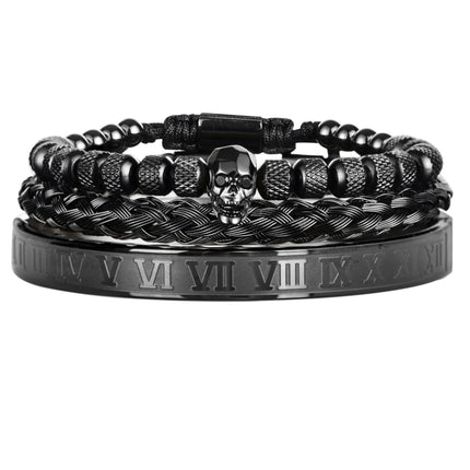 Cross-Section Ghost Head Braided Bracelet Set In Stainless Steel