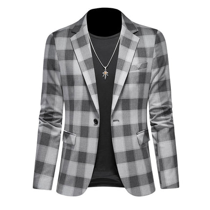 Men's Casual Suit Jacket Plaid Three-dimensional Fashion Slim Fit