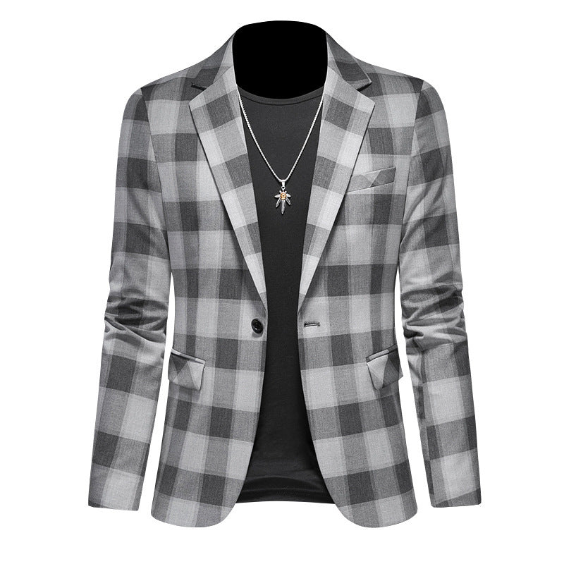 Men's Casual Suit Jacket Plaid Three-dimensional Fashion Slim Fit