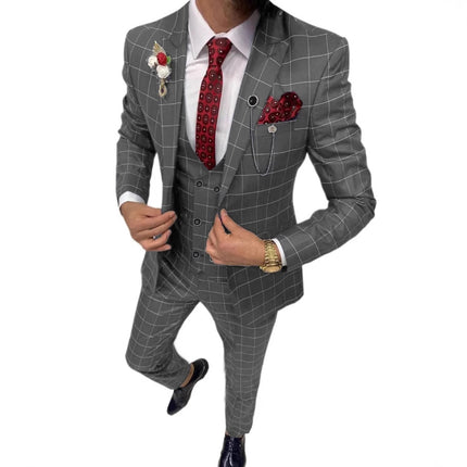 Men's Simple Versatile Lattice Suit Three-piece Suit