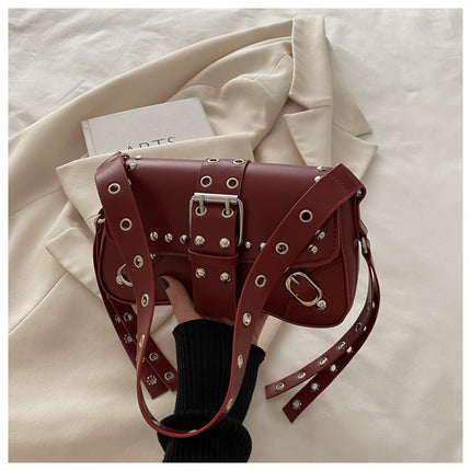Leopard Print Personalized Design Motorcycle Shoulder Crossbody Underarm Baguette Women's Bag