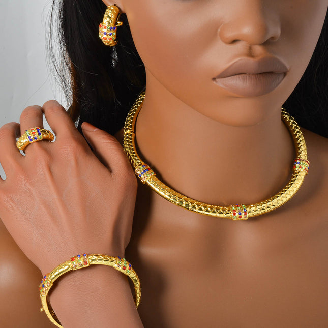 Diamond-studded Ring Bracelet Necklace And Earring Set