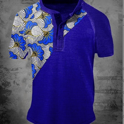 3D Printing Fashion Simple Lapel Button Men's Short Sleeve