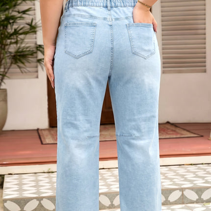 Beau Blue Plus Size Seam Detail Patch Pocket Raw Cut Shift Jeans