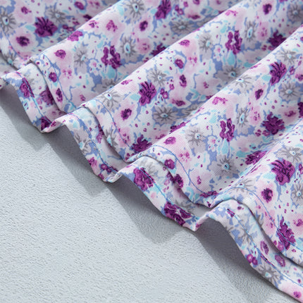 Purple Plus Size Floral Print Square Neck Smocked Maxi Dress