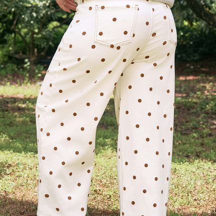 Beige Polka Dot Print Plus Size Barrel Jeans