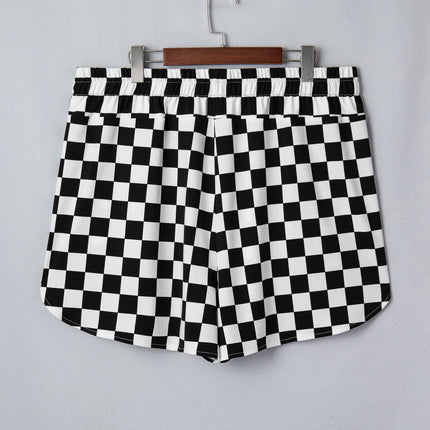 Black Plus Size Checkered Athleisure Shorts