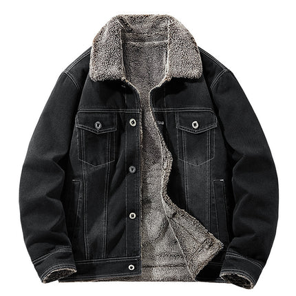 New Men's Denim Fleece-lined Thickened Cotton Clothing Warm Top