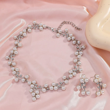 Alloy Pearl Earring And Necklace Jewelry Set