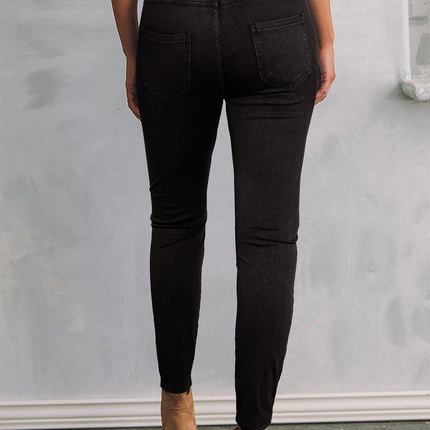 Black Solid Color High Waist Stretchy Slim Fit Jeggings