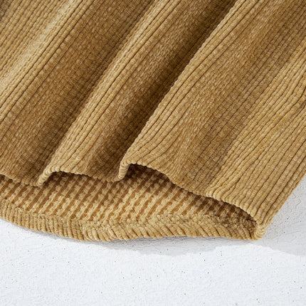 Light French Beige Patched Pocket Button Up Corduroy Shacket