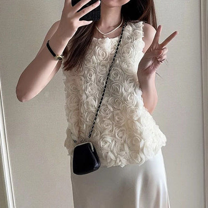 Sleeveless French 3D Rose Tank Top