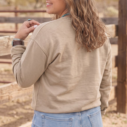 Coffee PRAY Letter Patchwork Round Neck Long Sleeve Plus Size Sweatshirt