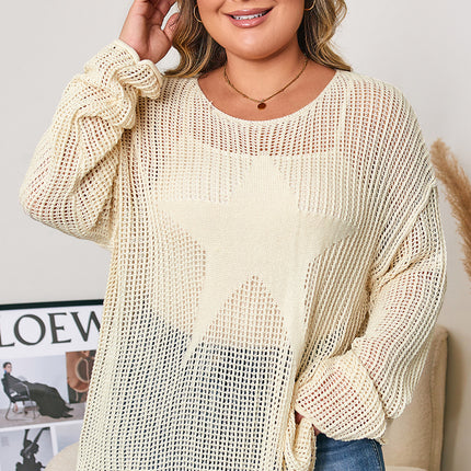 Parchment Hollow Out Knit Star Pattern Accent Plus Size Jumper