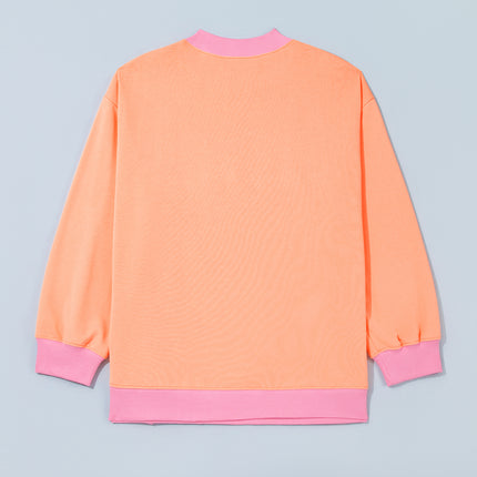 Grapefruit Orange Contrast Polka Dot Slogan Graphic Color Block Mock Neck Plus Sweatshirt