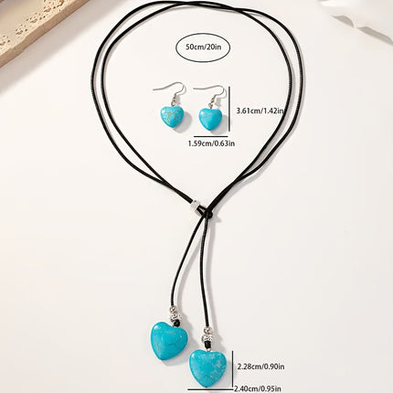 Leather Choker Long Necklace And Earrings Set For Women